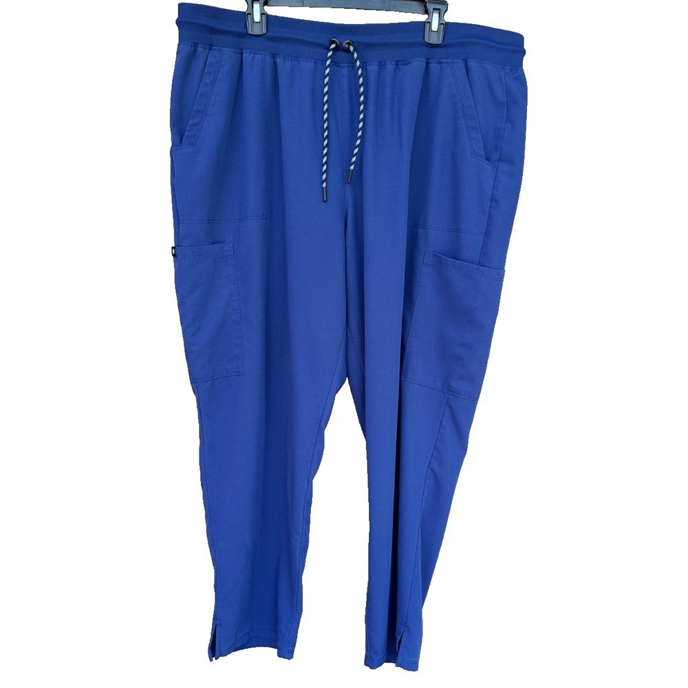 Beyond Scrubs Joy Pants Womens 2X Blue Drawstring Elastic Waist Scrub Pocket